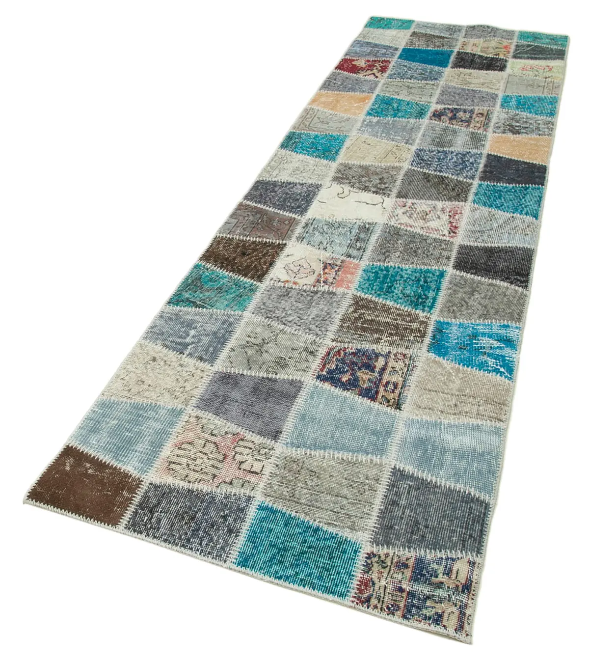 Patchwork Multi Pamuk Üzerine Yün El Dokuma Kilim-087x309 - Görsel 3