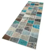 Patchwork Multi Pamuk Üzerine Yün El Dokuma Kilim-087x309 - Görsel 3