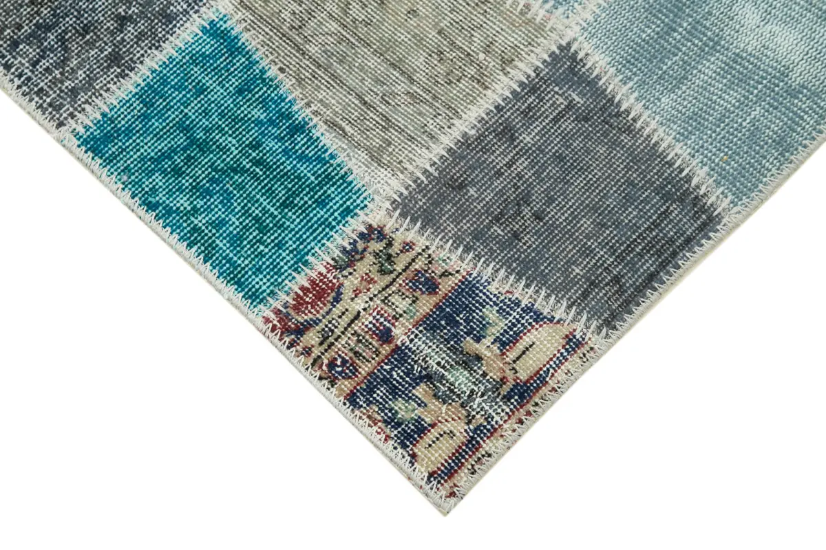 Patchwork Multi Pamuk Üzerine Yün El Dokuma Kilim-087x309 - Görsel 4