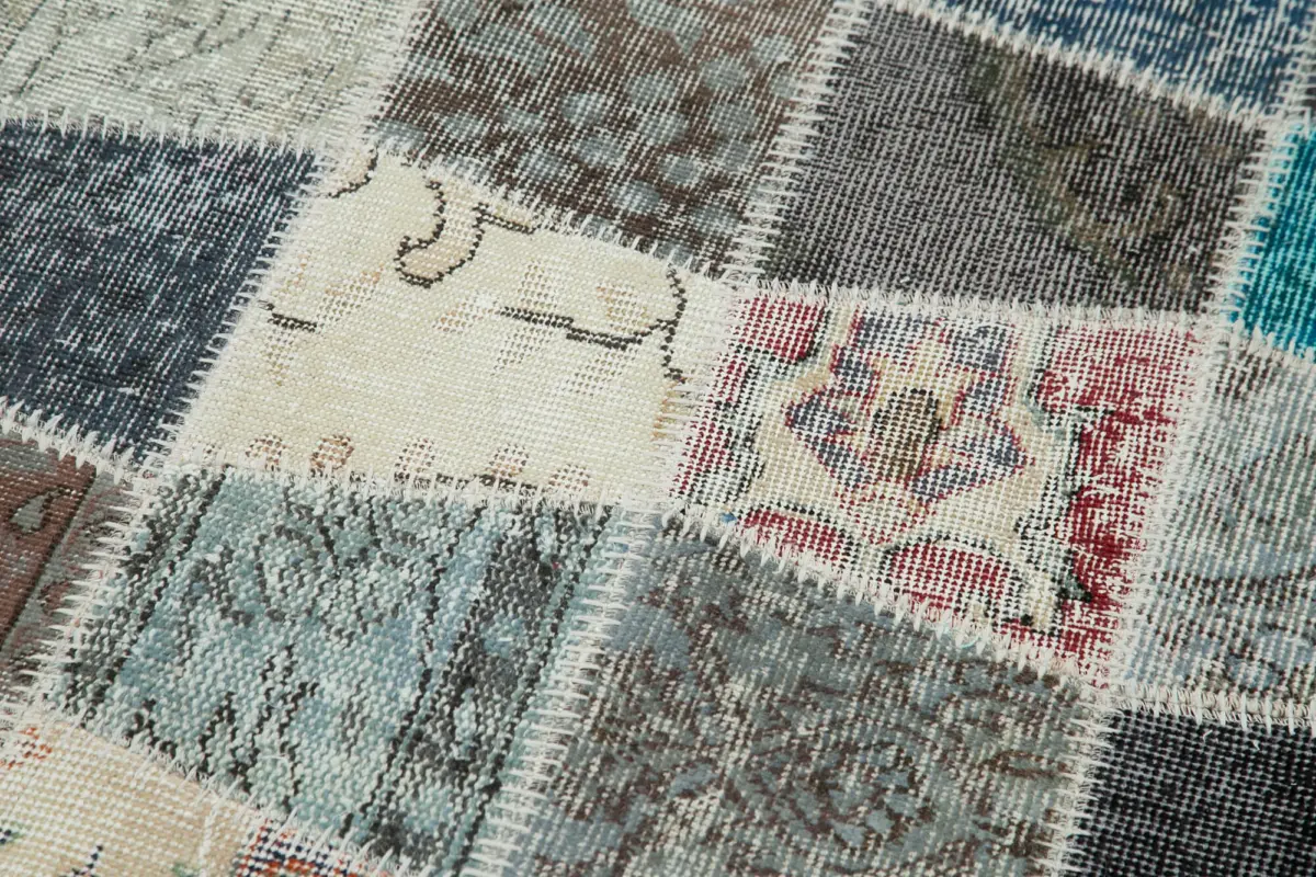 Patchwork Multi Pamuk Üzerine Yün El Dokuma Kilim-087x309 - Görsel 5