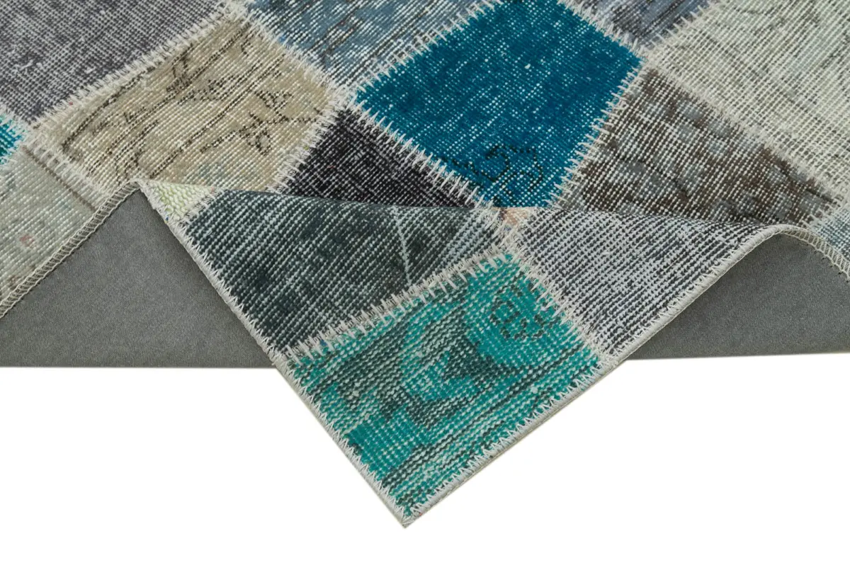 Patchwork Multi Pamuk Üzerine Yün El Dokuma Kilim-087x309 - Görsel 6