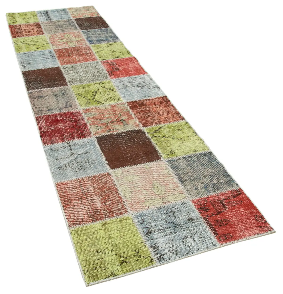 Patchwork Multi Pamuk Üzerine Yün El Dokuma Kilim-084x297 - Görsel 2