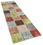 Patchwork Multi Pamuk Üzerine Yün El Dokuma Kilim-084x297 - Görsel 2