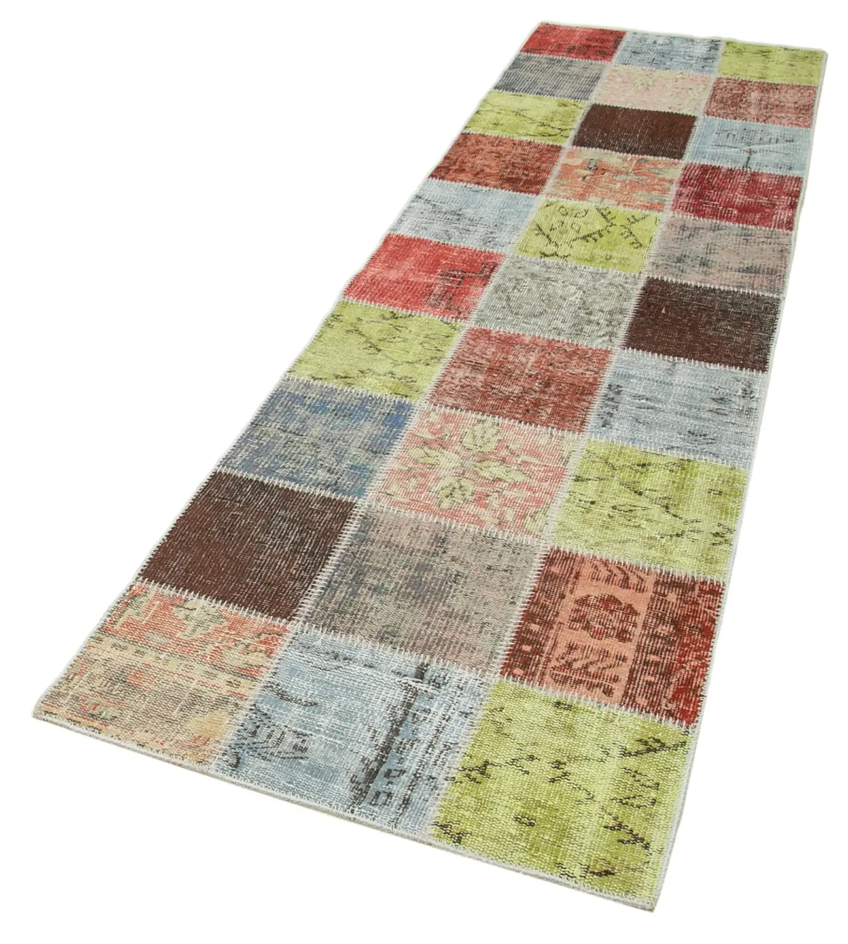 Patchwork Multi Pamuk Üzerine Yün El Dokuma Kilim-084x297 - Görsel 3