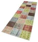 Patchwork Multi Pamuk Üzerine Yün El Dokuma Kilim-084x297 - Görsel 3
