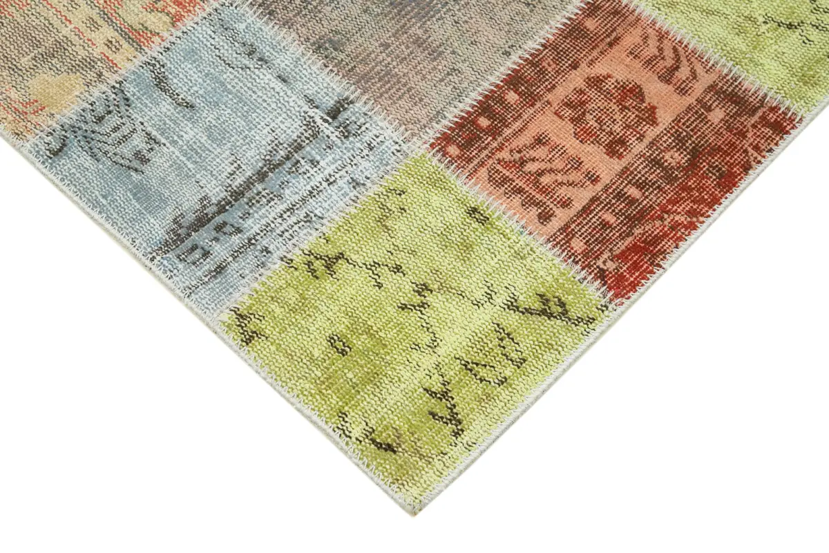 Patchwork Multi Pamuk Üzerine Yün El Dokuma Kilim-084x297 - Görsel 4