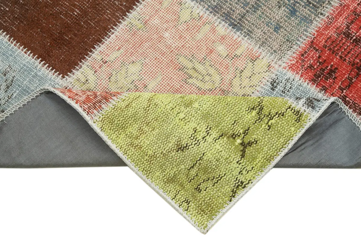 Patchwork Multi Pamuk Üzerine Yün El Dokuma Kilim-084x297 - Görsel 6