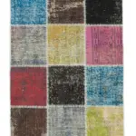 Patchwork Multi Pamuk Üzerine Yün El Dokuma Kilim-083x297
