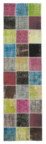 Patchwork Multi Pamuk Üzerine Yün El Dokuma Kilim-083x297