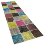 Patchwork Multi Pamuk Üzerine Yün El Dokuma Kilim-083x297 - Görsel 2