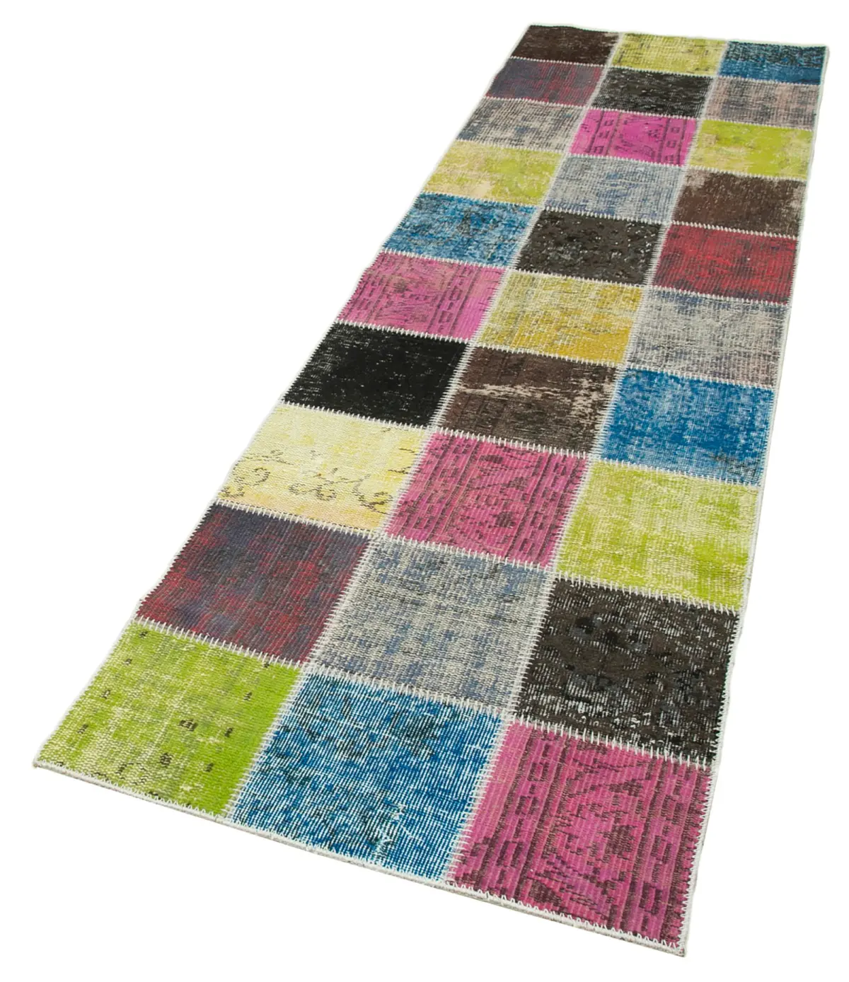 Patchwork Multi Pamuk Üzerine Yün El Dokuma Kilim-083x297 - Görsel 3