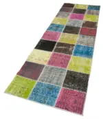 Patchwork Multi Pamuk Üzerine Yün El Dokuma Kilim-083x297 - Görsel 3