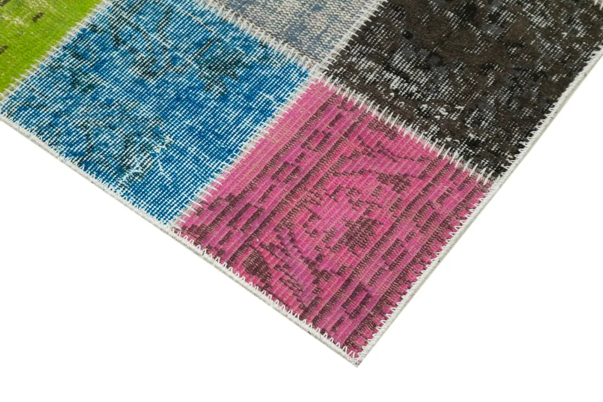 Patchwork Multi Pamuk Üzerine Yün El Dokuma Kilim-083x297 - Görsel 4