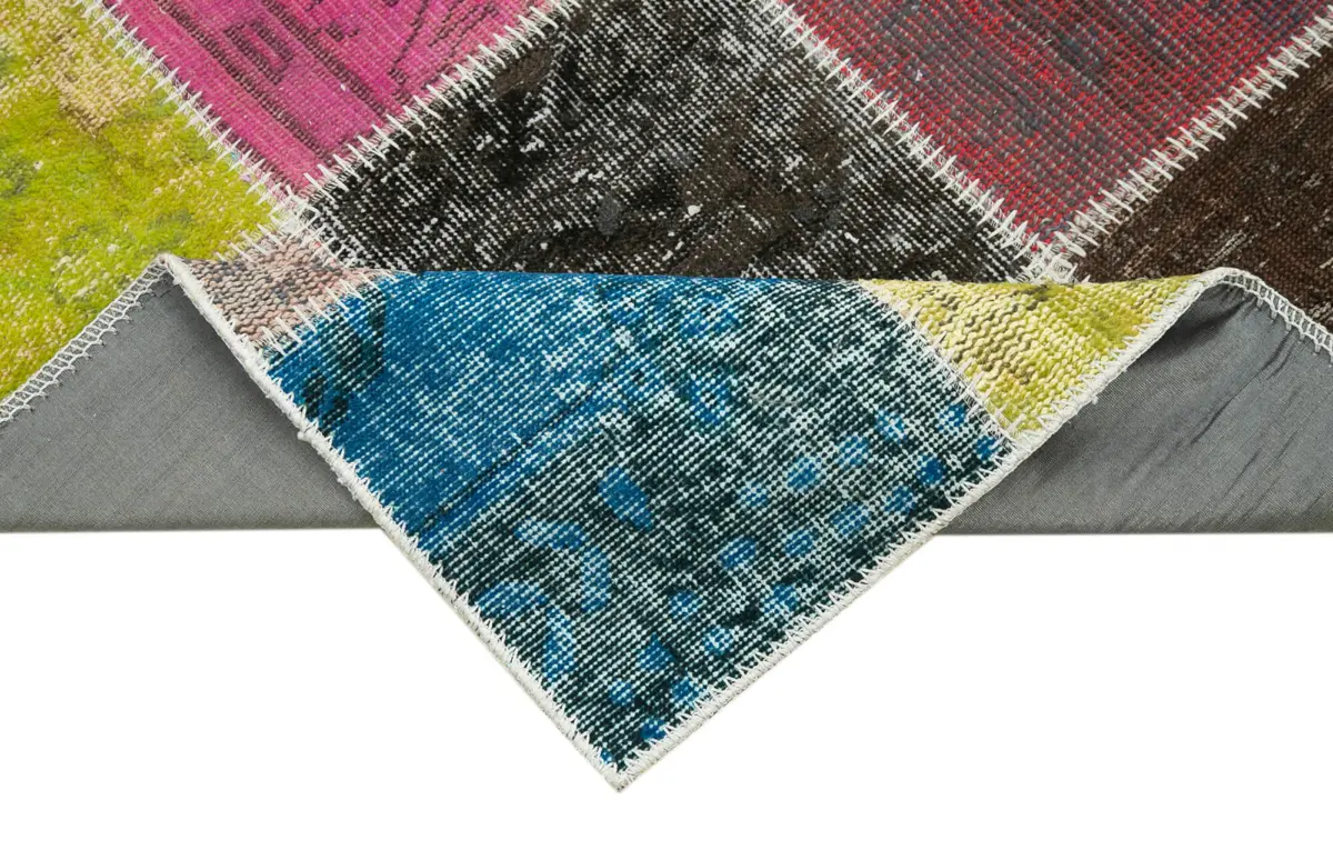Patchwork Multi Pamuk Üzerine Yün El Dokuma Kilim-083x297 - Görsel 6