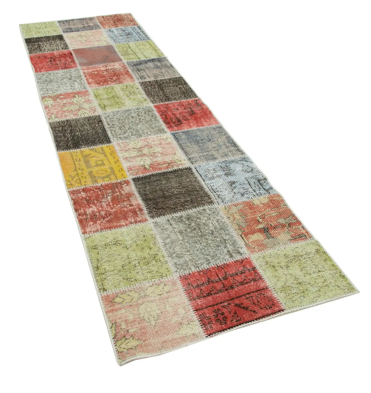 Patchwork Multi Pamuk Üzerine Yün El Dokuma Kilim-085x295 - Görsel 2