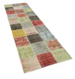 Patchwork Multi Pamuk Üzerine Yün El Dokuma Kilim-085x295 - Görsel 2