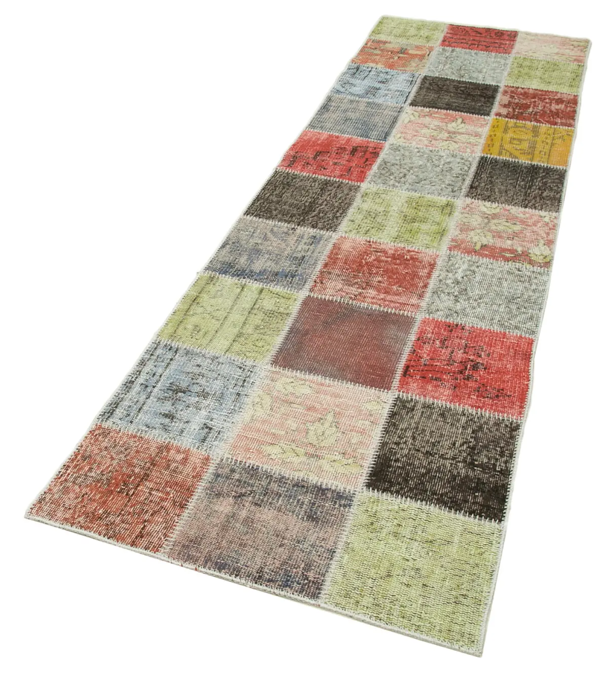 Patchwork Multi Pamuk Üzerine Yün El Dokuma Kilim-085x295 - Görsel 3