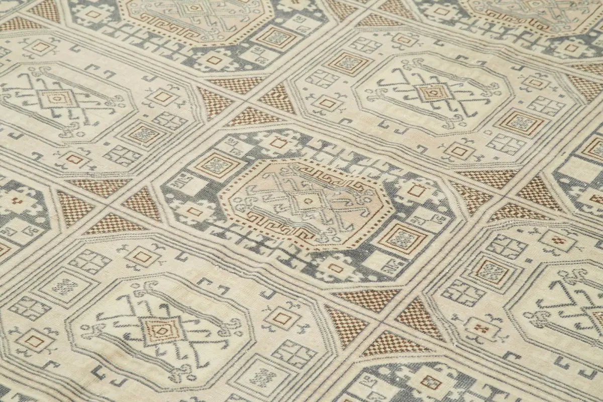 Kayseri Eskitme Bej Pamuk Üzerine Yün El Dokuma Halı-196x292 - Görsel 5