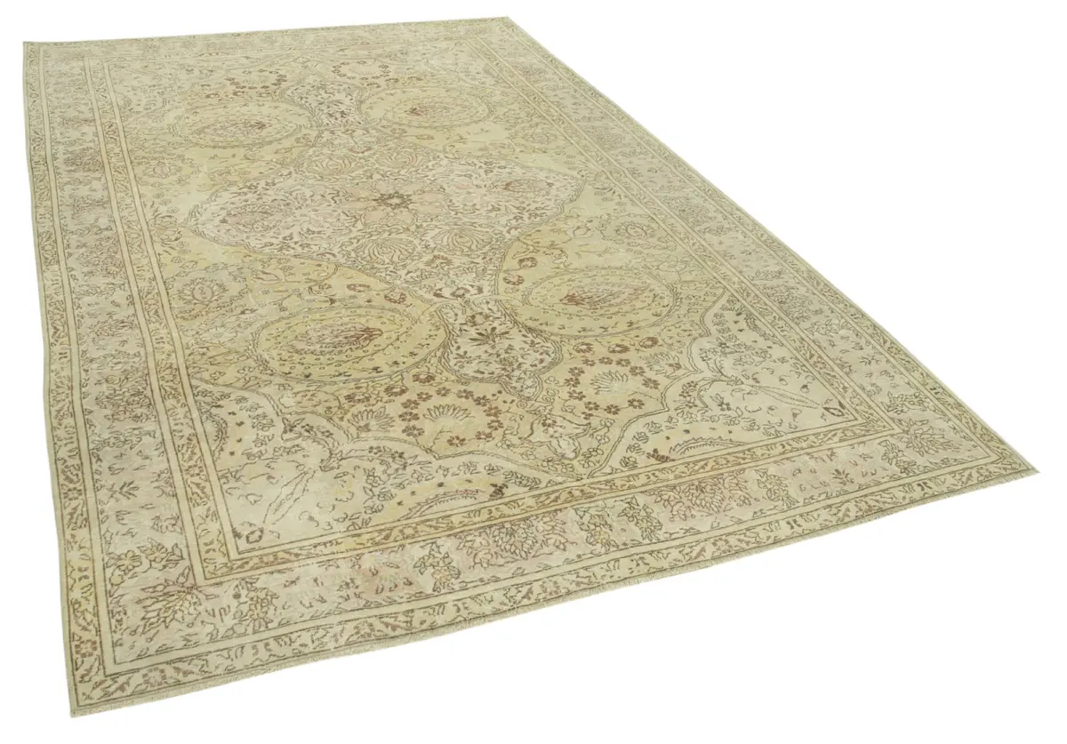 Kayseri Eskitme Bej Pamuk Üzerine Yün El Dokuma Halı-195x292 - Görsel 2