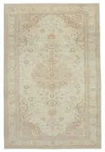 Kayseri Eskitme Bej Pamuk Üzerine Yün El Dokuma Halı-198x300