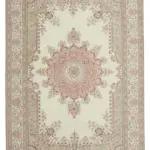 Kayseri Eskitme Bej Pamuk Üzerine Yün El Dokuma Halı-205x300