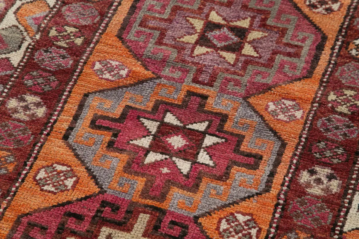 Herki Eskitme Mor Pamuk Üzerine Yün El Dokuma Halı-091x375 - Görsel 5