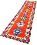 Herki Eskitme Turuncu Pamuk Üzerine Yün El Dokuma Halı-082x375 - Görsel 3