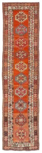 Herki Eskitme Kırmızı Pamuk Üzerine Yün El Dokuma Halı-093x374