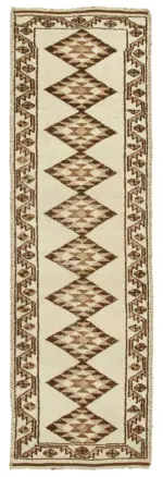 Herki Eskitme Bej Pamuk Üzerine Yün El Dokuma Halı-108x355