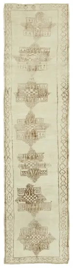 Herki Eskitme Bej Pamuk Üzerine Yün El Dokuma Halı-083x348