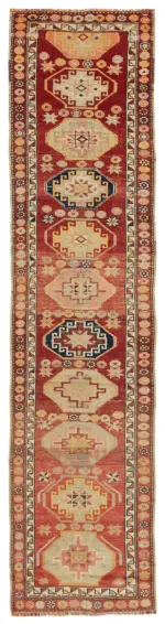 Herki Eskitme Kırmızı Pamuk Üzerine Yün El Dokuma Halı-089x384