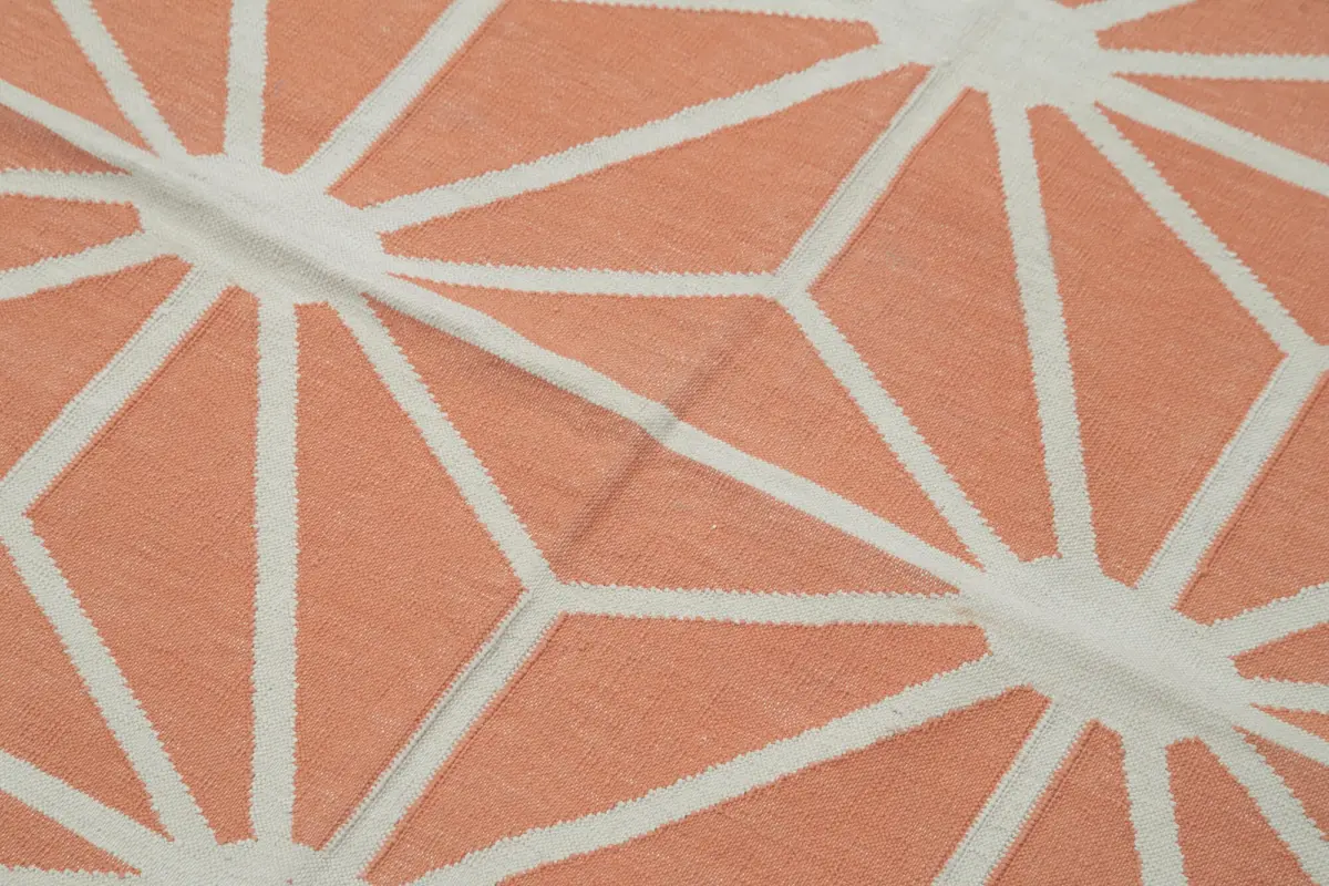 Duri Modern Turuncu Pamuk Üstü Yün El Dokuma Kilim-112x164 - Görsel 5