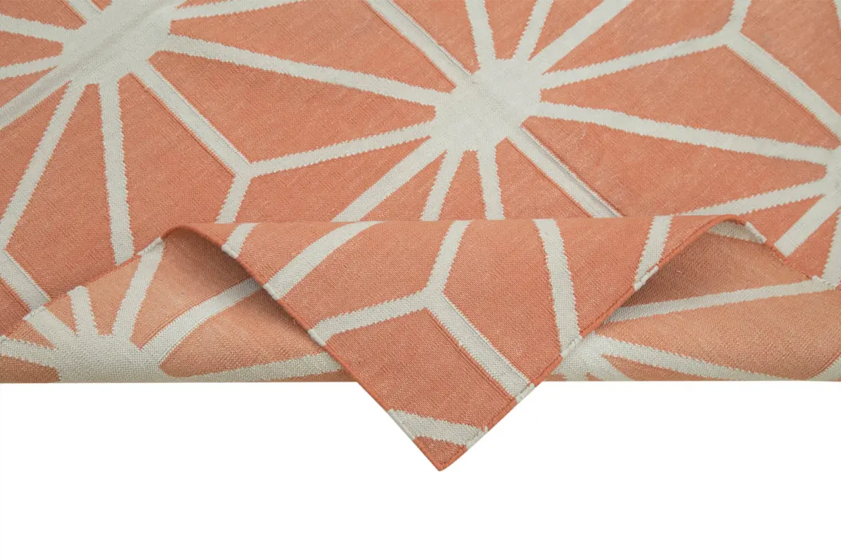 Duri Modern Turuncu Pamuk Üstü Yün El Dokuma Kilim-112x164 - Görsel 6