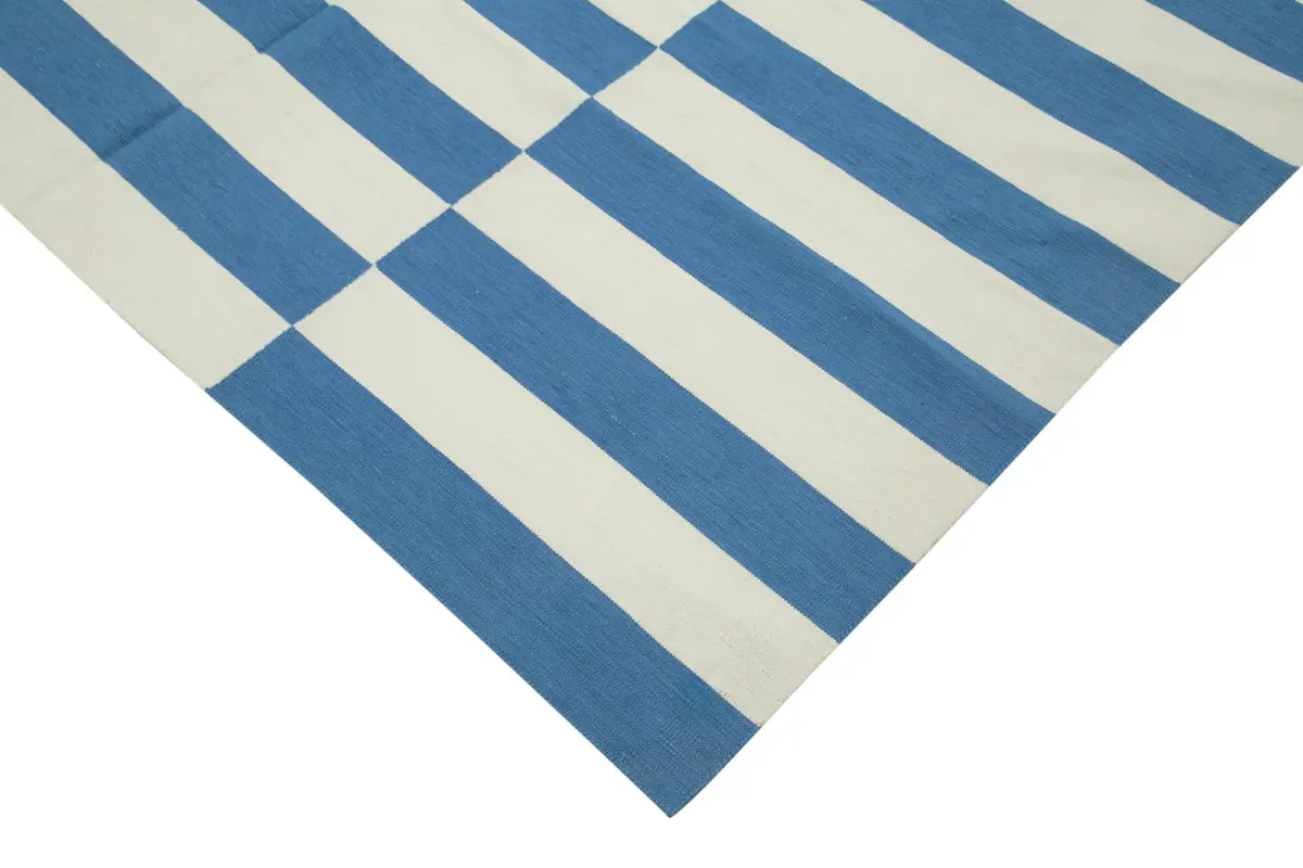 Duri Modern Mavi Pamuk Üstü Yün El Dokuma Kilim-180x276 - Görsel 4