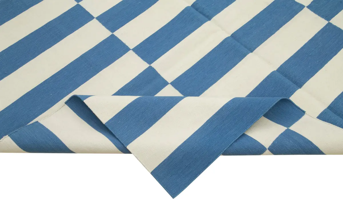 Duri Modern Mavi Pamuk Üstü Yün El Dokuma Kilim-180x276 - Görsel 6