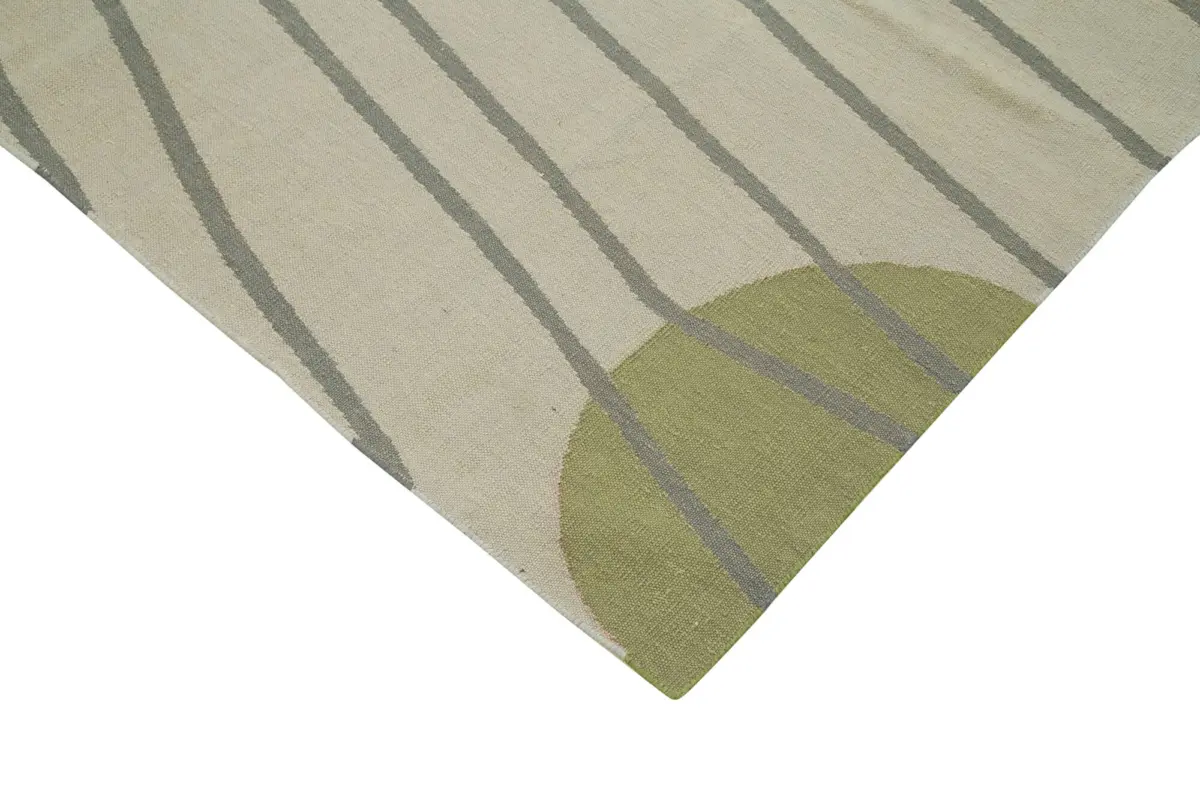 Duri Modern Yeşil Pamuk Üstü Yün El Dokuma Kilim-194x295 - Görsel 4