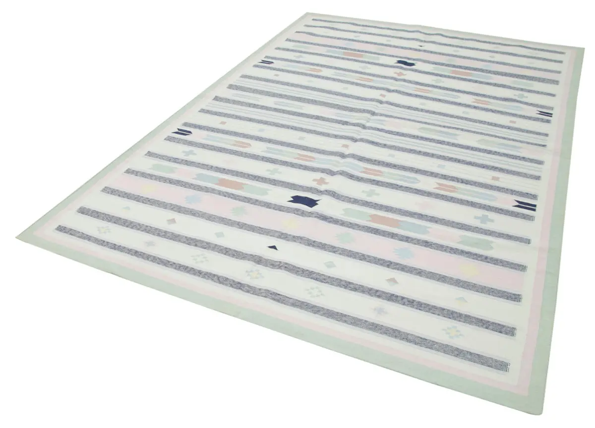 Duri Modern Bej Pamuk Üstü Yün El Dokuma Kilim-185x278 - Görsel 3