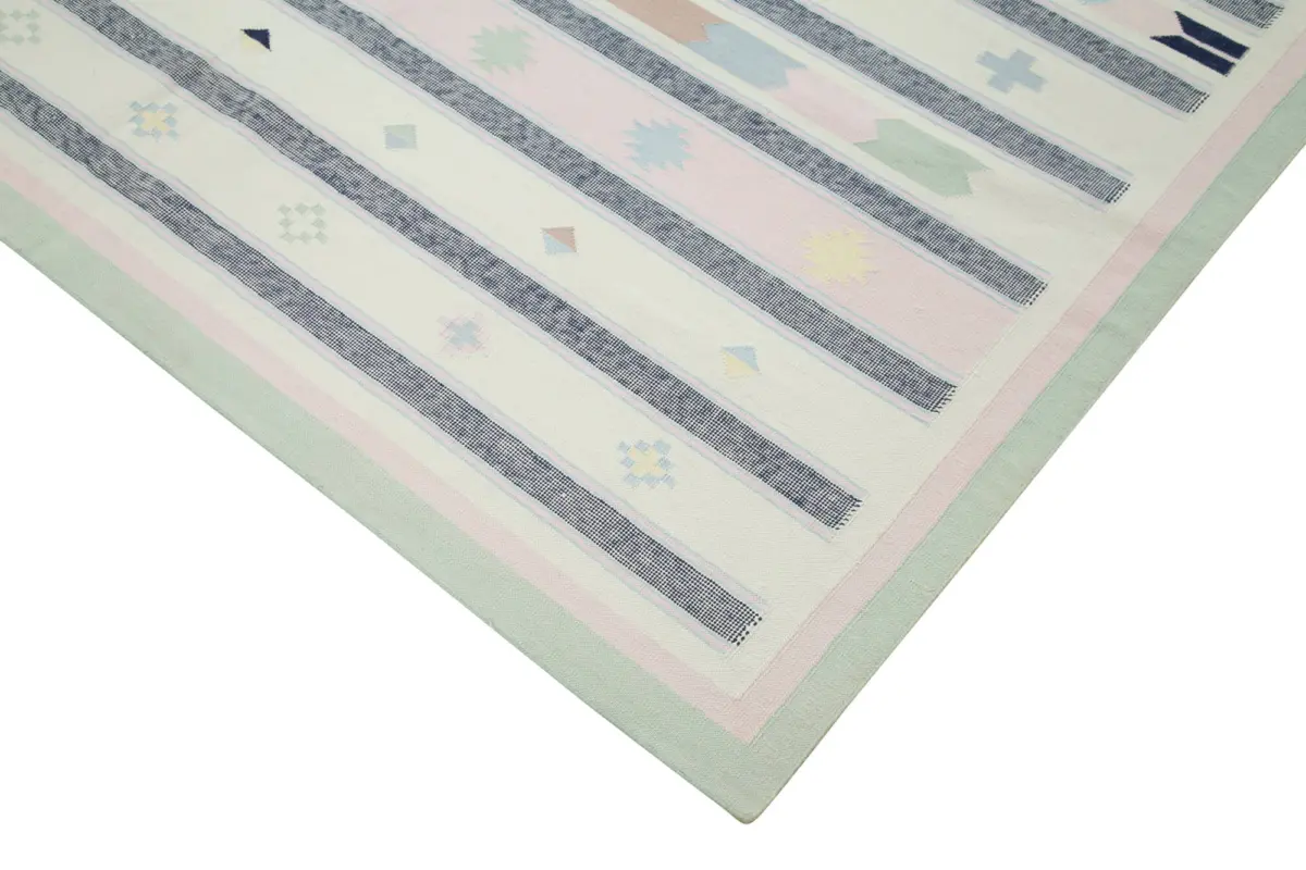 Duri Modern Bej Pamuk Üstü Yün El Dokuma Kilim-185x278 - Görsel 4