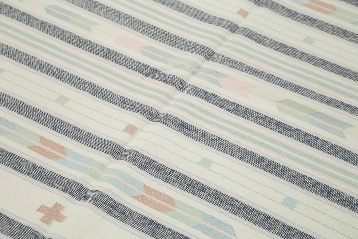 Duri Modern Bej Pamuk Üstü Yün El Dokuma Kilim-185x278 - Görsel 5