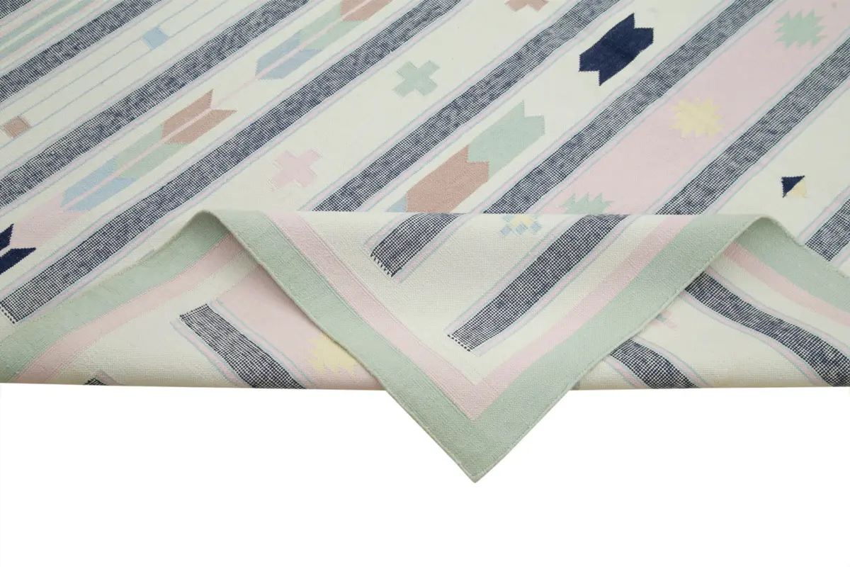 Duri Modern Bej Pamuk Üstü Yün El Dokuma Kilim-185x278 - Görsel 6