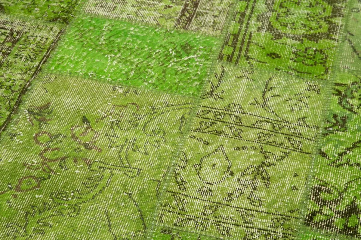 Patchwork Yeşil Pamuk Üzerine Yün El Dokuma Kilim-218x218 - Görsel 4