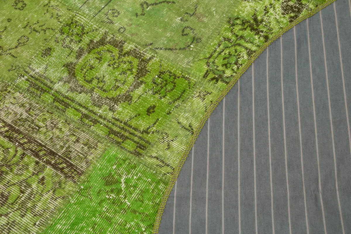 Patchwork Yeşil Pamuk Üzerine Yün El Dokuma Kilim-218x218 - Görsel 5