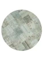 Patchwork Mavi Pamuk Üzerine Yün El Dokuma Kilim-217x217