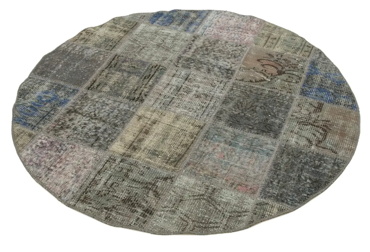 Patchwork Gri Pamuk Üzerine Yün El Dokuma Kilim-146x146 - Görsel 2