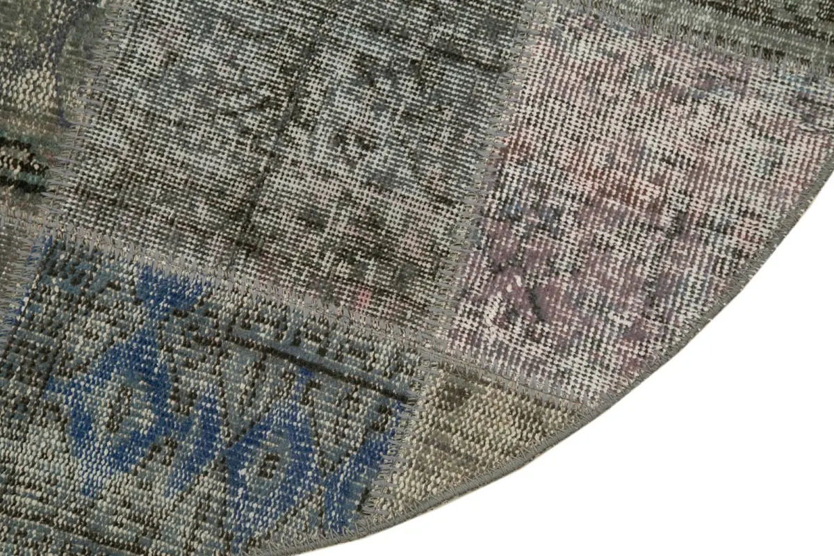 Patchwork Gri Pamuk Üzerine Yün El Dokuma Kilim-146x146 - Görsel 3