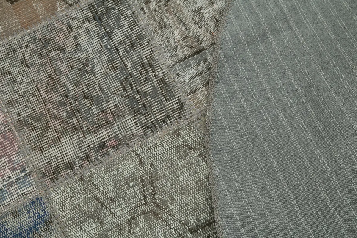 Patchwork Gri Pamuk Üzerine Yün El Dokuma Kilim-146x146 - Görsel 5