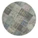 Patchwork Gri Pamuk Üzerine Yün El Dokuma Kilim-146x146