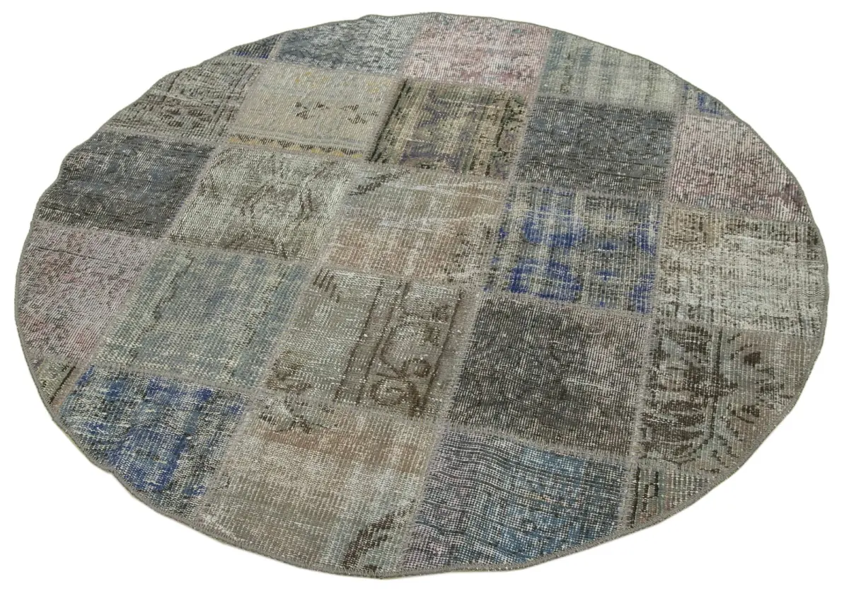 Patchwork Gri Pamuk Üzerine Yün El Dokuma Kilim-146x146 - Görsel 2