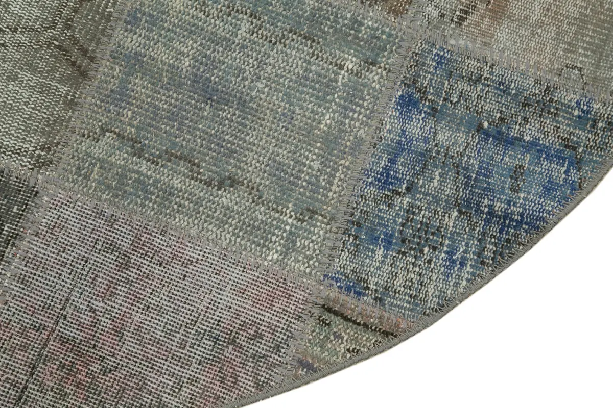 Patchwork Gri Pamuk Üzerine Yün El Dokuma Kilim-146x146 - Görsel 3