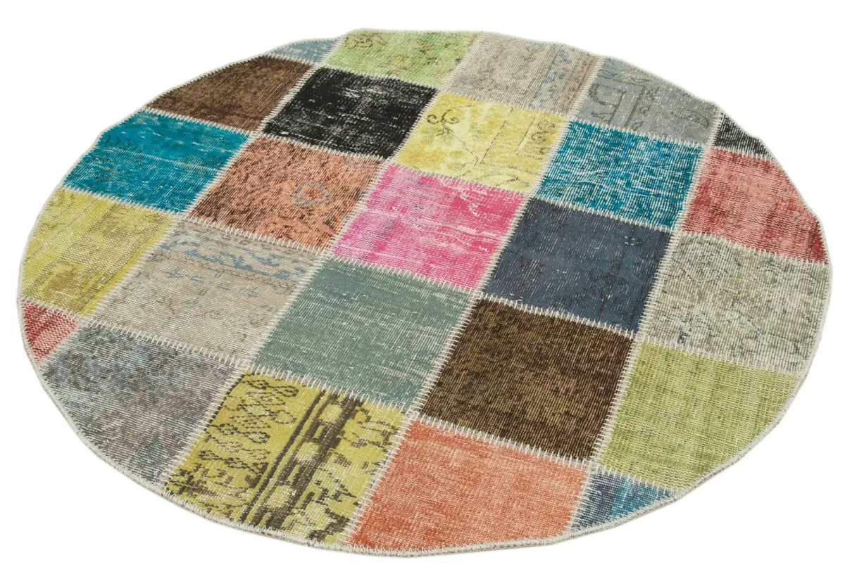 Patchwork Multi Pamuk Üzerine Yün El Dokuma Kilim-146x146 - Görsel 2